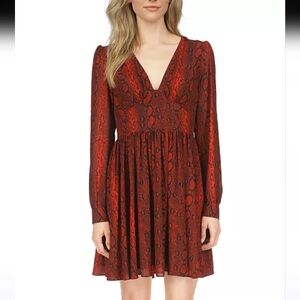 Michael Kors Red & Black Snakeskin Stretch Long Sleeve Swing Dress-M